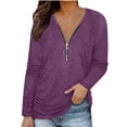 thumbnail image 1 of TIHLMK Long Sleeve Blouse Shirt Fashion Woman Long Sleeve V-Neck Solid Zipper Blouse Autumn Causal Pullover Tops Purple, 1 of 6