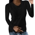 thumbnail image 1 of TIHLMK Long Sleeve Blouse Shirt Women Lace Slim Long Sleeve Blouses Floral Crewneck Shirts Elegant Tunic Tops Autumn Pullovers Black, 1 of 5