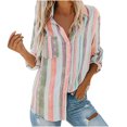 thumbnail image 1 of TIHLMK Long Sleeve Blouse Shirt Womens Fashion V Neck Striped Roll Up Sleeve Button Down Blouses Tops With Pocket Loose Shirt Multicolor, 1 of 8
