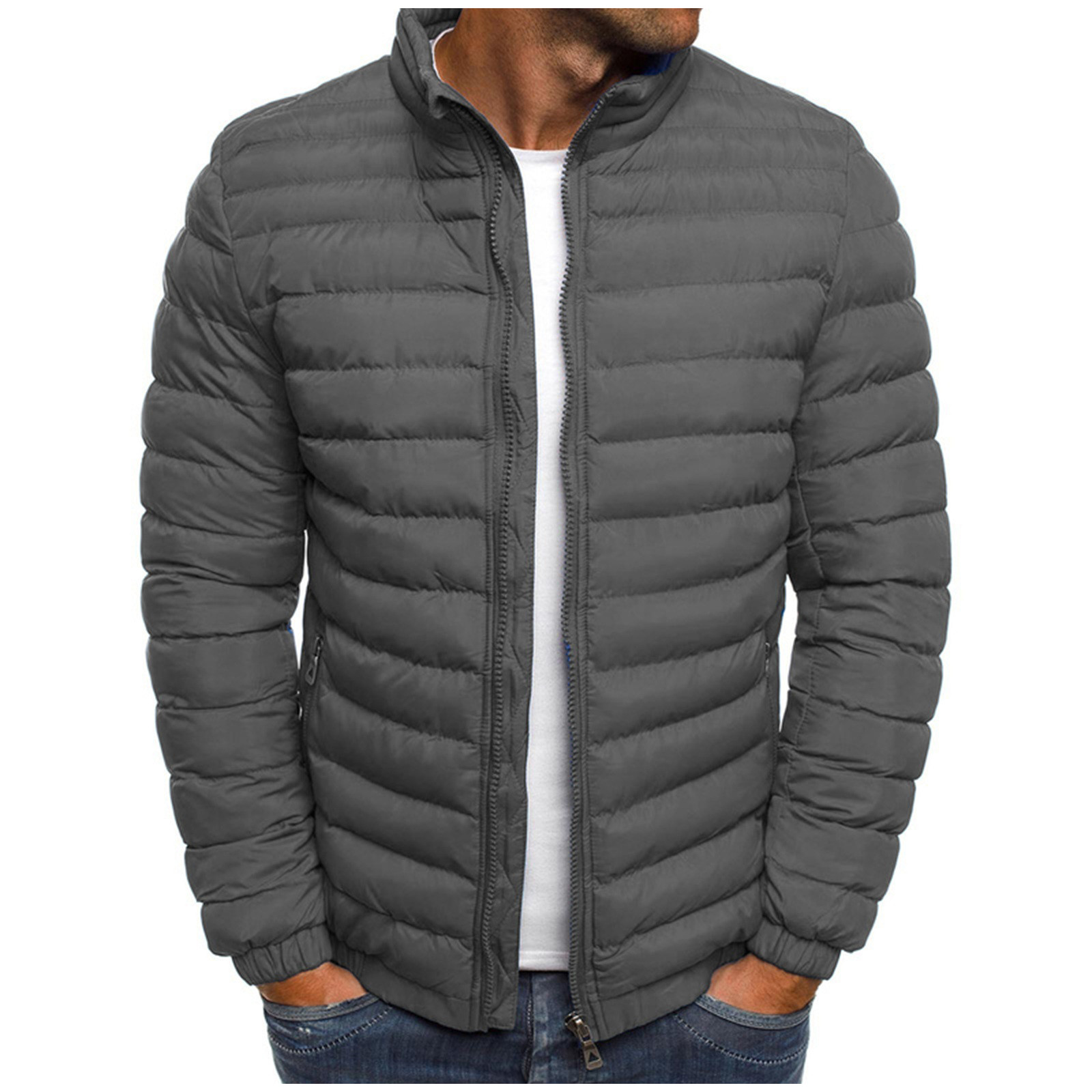 TIHLMK Men's Down Jackets & Coats Deals Clearance Men's Solid Color Jacket Cotton Padded Jacket Fashion Cotton Padded Jacket Men's Warm Cotton Padded Jacket Gray - image 1 of 3