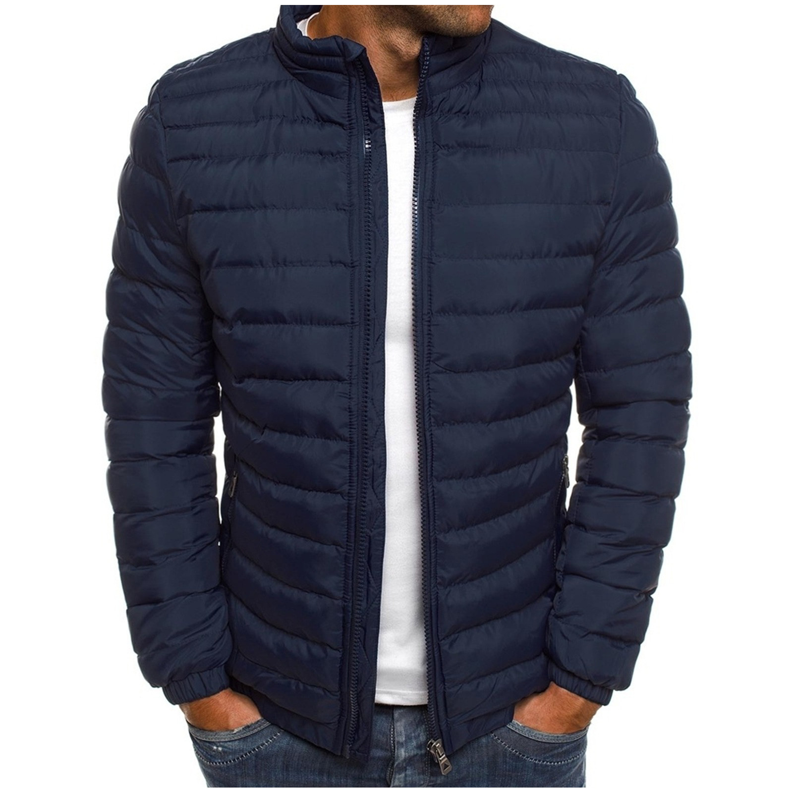 TIHLMK Men's Down Jackets & Coats Deals Clearance Men's Solid Color Jacket Cotton Padded Jacket Fashion Cotton Padded Jacket Men's Warm Cotton Padded Jacket Navy - image 1 of 3