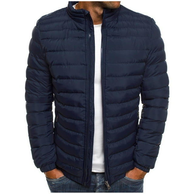 TIHLMK Men's Down Jackets & Coats Deals Clearance Men's Solid Color Jacket Cotton Padded Jacket Fashion Cotton Padded Jacket Men's Warm Cotton Padded Jacket Navy