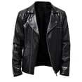 thumbnail image 1 of TIHLMK Men's Leather Jacket Vintage Stand Collar Men's Leather Plus Fleece Jacket, Motorcycle Jacket, Warm Leather Jacket Black, 1 of 8