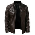 thumbnail image 1 of TIHLMK Men's Leather Jacket Vintage Stand Collar Men's Leather Plus Fleece Jacket, Motorcycle Jacket, Warm Leather Jacket Coffee, 1 of 7