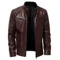 thumbnail image 1 of TIHLMK Men's Leather Jacket Vintage Stand Collar Men's Leather Plus Fleece Jacket, Motorcycle Jacket, Warm Leather Jacket Red, 1 of 7