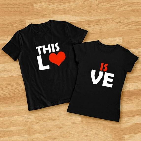 TIHLMK Men's T-shirts Men Couples Lover Valentine's Day Short Sleeve Love Letter Print T Shirts Tops
