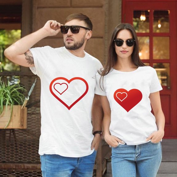 TIHLMK Men's T-shirts Men's Valentine's Day Printed Pattern Short Sleeve Round Neck Loose T-shirt