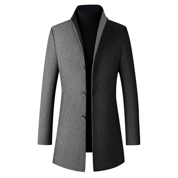 TIHLMK Men's Winter Coats Men's Single-breasted Solid Color Fashion Suit Business Casual Suit Wool Coat Gray