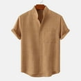 thumbnail image 1 of TIHLMK Mens Blouses & Button-down Shirts, Mens Tops Men's Round Neck Pocket Button Solid Cotton Linen Short Sleeve Shirt, 1 of 7