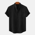 thumbnail image 1 of TIHLMK Mens Blouses & Button-down Shirts, Mens Tops Men's Round Neck Pocket Button Solid Cotton Linen Short Sleeve Shirt, 1 of 8