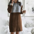 thumbnail image 1 of WFJCJPAF Fashion Women Summer Casual Loose Full Sleeve O-Neck Solid Splicing Patchwork Dress, 1 of 5