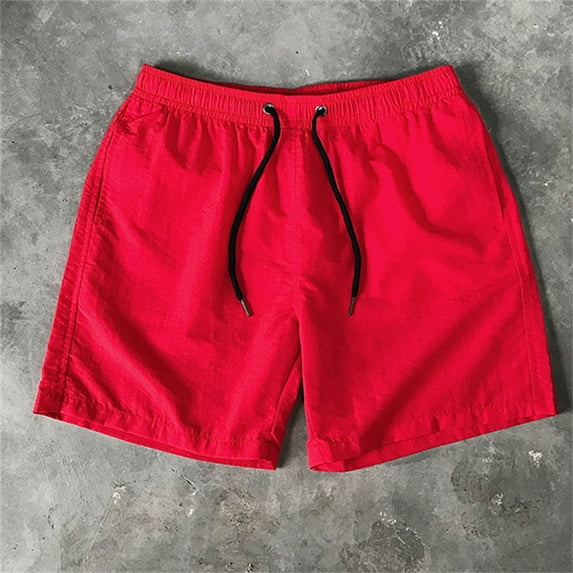 TIHLMK Mens Swim Shorts Men's Casual Drawstring Pocket Solid Color Candy Color Five-point Beach Shorts