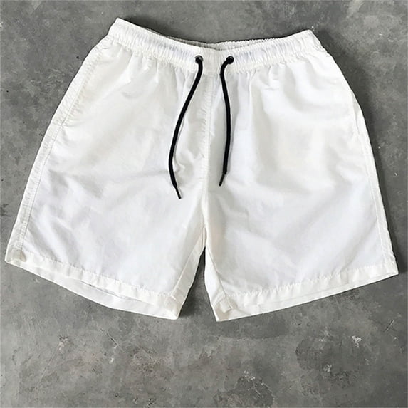TIHLMK Mens Swim Shorts Men's Casual Drawstring Pocket Solid Color Candy Color Five-point Beach Shorts