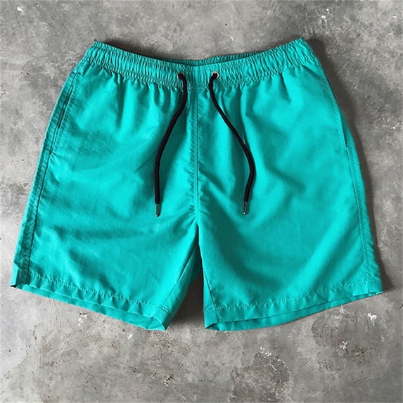 TIHLMK Mens Swim Shorts Men's Casual Drawstring Pocket Solid Color Candy Color Five-point Beach Shorts