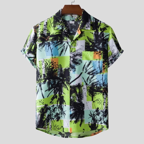TIHLMK Mens Tshirts Men Hawaiian Short Sleeve Beach Shirt Printed Summer Casual Button Down Shirts