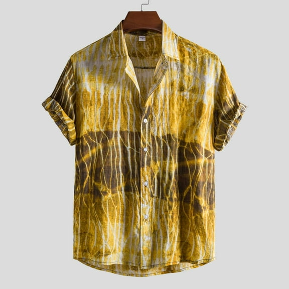TIHLMK Mens Tshirts Men Hawaiian Short Sleeve Beach Shirt Printed Summer Casual Button Down Shirts