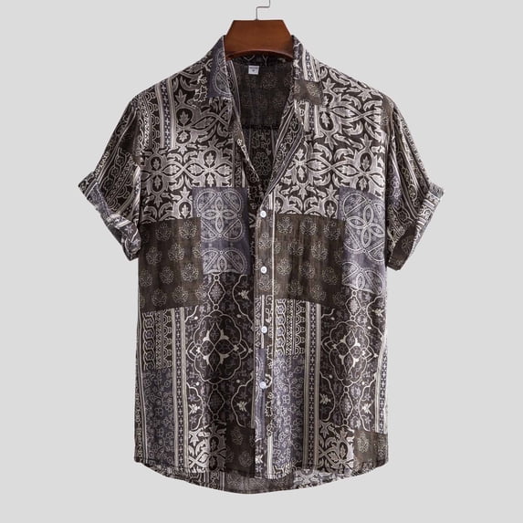 TIHLMK Mens Tshirts Men Hawaiian Short Sleeve Beach Shirt Printed Summer Casual Button Down Shirts