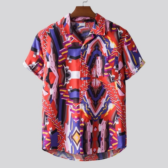 TIHLMK Mens Tshirts Men Hawaiian Short Sleeve Beach Shirt Printed Summer Casual Button Down Shirts