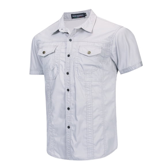 TIHLMK Mens Tshirts Men's Short-sleeved Cotton Denim Shirt Nostalgic Military Shirt