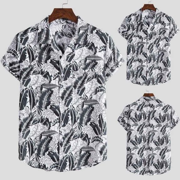 TIHLMK Mens Tshirts Mens Fashion Ethnic Short Sleeve Casual Printing Hawaiian Shirt Blouse T-shirt