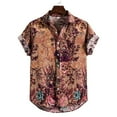 thumbnail image 1 of TIHLMK Mens Tshirts Mens Linen Ethnic Short Sleeve Casual Printing Hawaiian Shirt Blouse T-shirt, 1 of 8