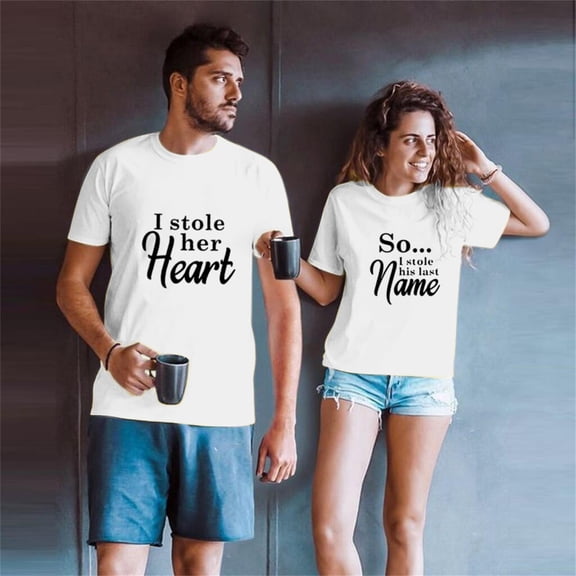 TIHLMK Mens Tshirts Short Sleeve Men Couples Lover Valentine's Day Short Sleeve Letter Print T Shirts Tops