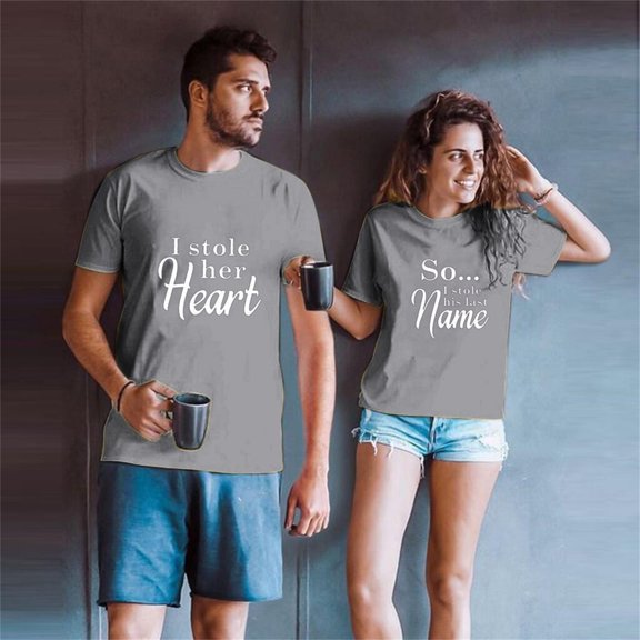 TIHLMK Mens Tshirts Short Sleeve Men Couples Lover Valentine's Day Short Sleeve Letter Print T Shirts Tops