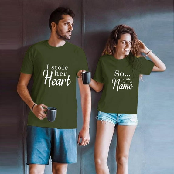 TIHLMK Mens Tshirts Short Sleeve Men Couples Lover Valentine's Day Short Sleeve Letter Print T Shirts Tops