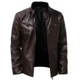 thumbnail image 1 of TIHLMK Mens Winter Jackets Vintage Stand Collar Men's Leather Plus Fleece Jacket, Motorcycle Jacket, Warm Leather Jacket Coffee, 1 of 7