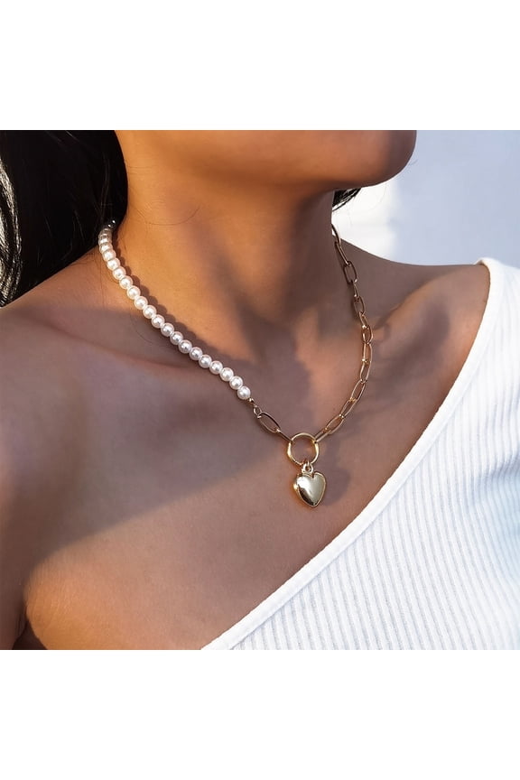 Necklace for Women Creative Geometric Necklace Female Pearl Temperament Peach Heart Necklace