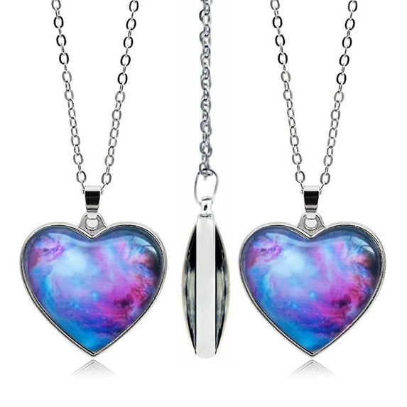 TIHLMK Necklace for Women Solar System Planet Double Sided Necklace Universe Heart Pendant Necklace