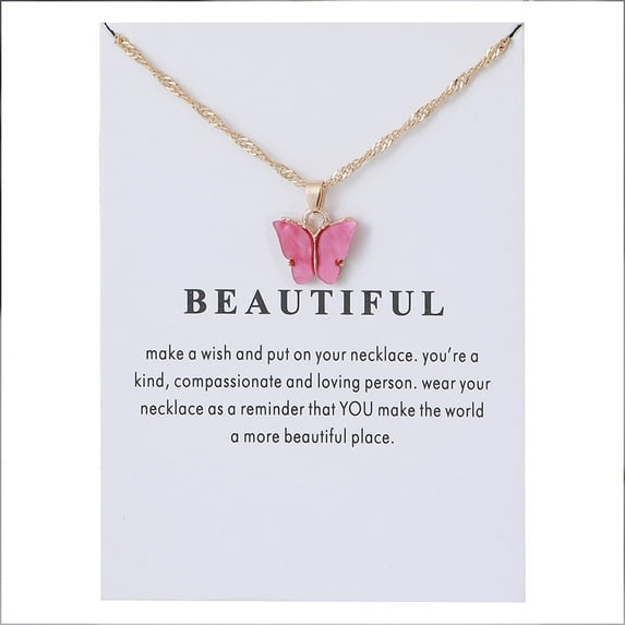 TIHLMK Necklace for Women Sweet Butterfly Necklace Acrylic Color Clavicle Chain Necklace
