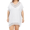 thumbnail image 1 of TIHLMK Plus Size Cover up Swimsuit for Women Ladies Loose Solid Color Hand Hook Stitching V-neck Qversized Blouse Beach Dress Swimsuit Cover Up, 1 of 5