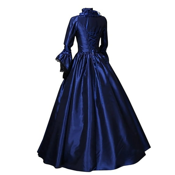 TIHLMK Prom Dress Women Vintage Retro Gothic Long Sleeve Hooded Dress Long Gown Dresses Blue