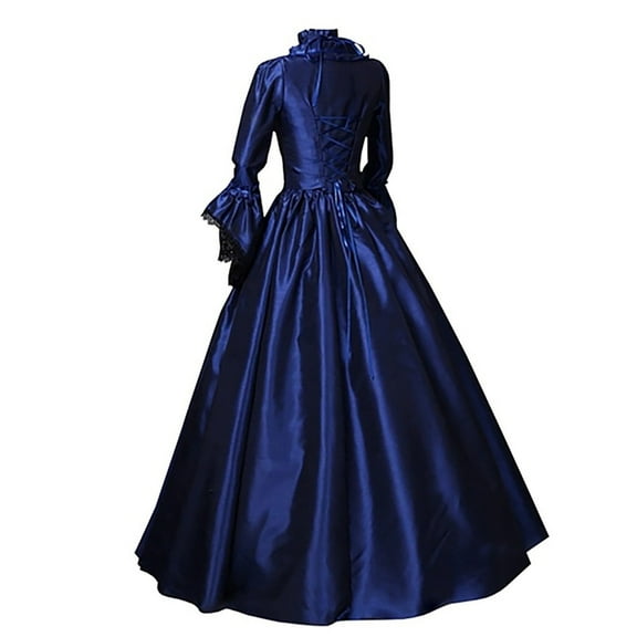 TIHLMK Prom Dress Women Vintage Retro Gothic Long Sleeve Hooded Dress Long Gown Dresses Blue