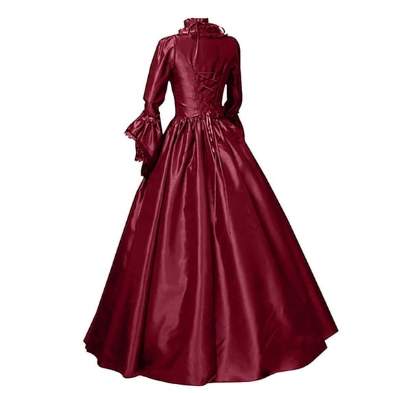TIHLMK Prom Dress Women Vintage Retro Gothic Long Sleeve Hooded Dress Long Gown Dresses Red
