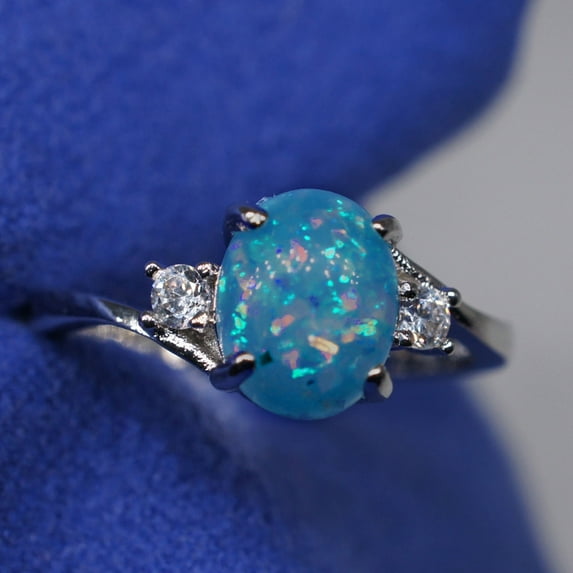 TIHLMK Promise Rings for Her Exquisite Women's Ring Oval Cut Fire-Opal Jewelry Birthday Gift Bridal Party Ring