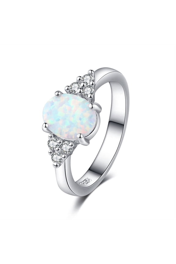 Promise Rings for Her Opal Ring Round Opal White Stone Hand Jewelry Fashion Jewelry Ring