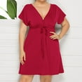 thumbnail image 1 of TIHLMK Red Dress Women Fashion Solid Color Sleeveless Deep V-neck Elastic Waist Dress Plus Size, 1 of 7