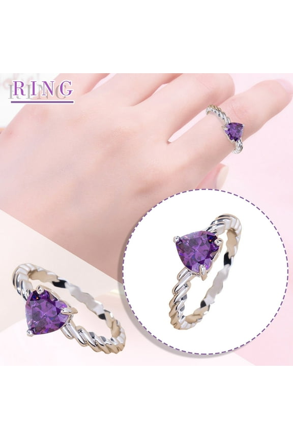 Ring for Women Alloy Heart-shaped Love Pattern Purple Zircon Ring Jewelry Female