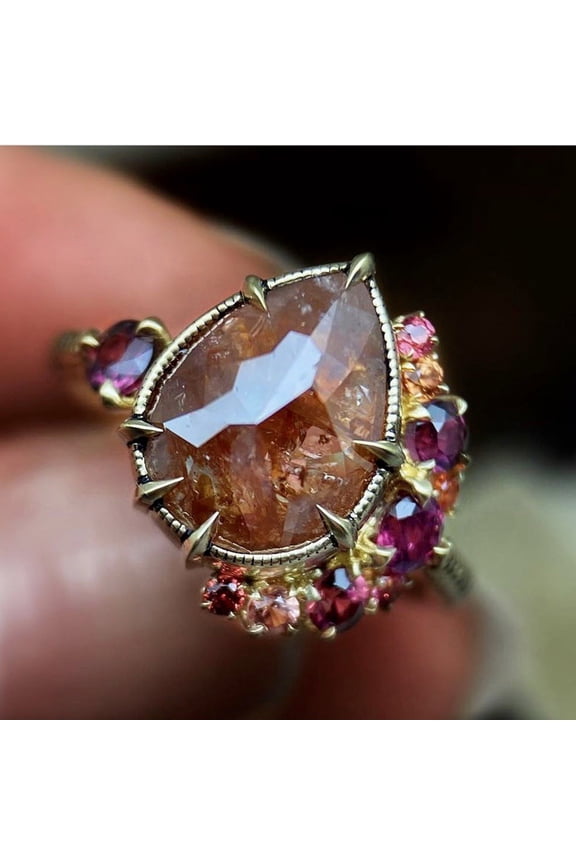 Rings for Fashion Retro Ladies Ring Alloy Inlaid Tourmaline Gemstone Creative Jewelry