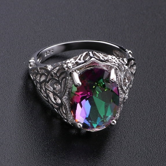 TIHLMK Rings for Teen Colorful Round Zircon Alloy Silver Ring Jewelry Party Party Gift Ring