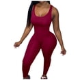 thumbnail image 1 of TIHLMK Rompers for Women Fashion Women Solid Round-Neck Sleeveless Tank Casual Slim Elastic Jumpsuits Gift for Women, 1 of 7