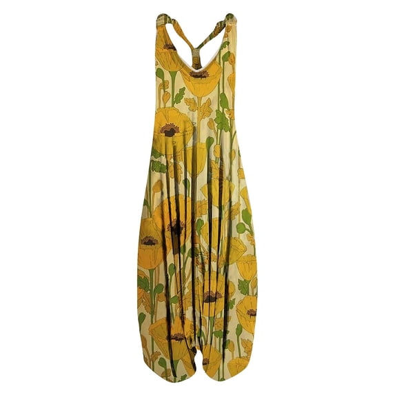 TIHLMK Rompers for Women Women Fashion Casual Vintage Print Backless V-Neck Sleeveless Playsuit Jumpsuit Gift for Women