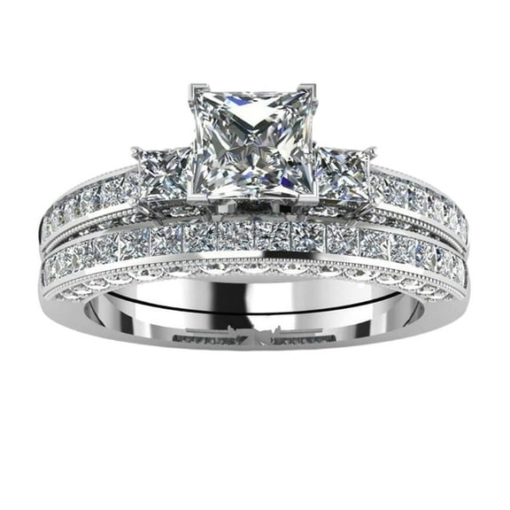 TIHLMK Promise Rings for Her Couple Rings for Him and Her Luxury Square Shining Rings Silver Romantic Engagement Anniversary Rings