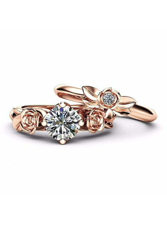 TIHLMK Sales Clearance Rings for Teen Girls Ladies Fashion Creative Rose Flower Diamond Couple Ring