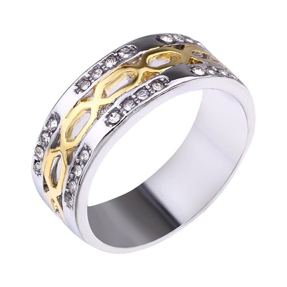 TIHLMK Rings for Teen Men's Ring Punk Accessories Gold Plated Rhinestone Two Tone Ring