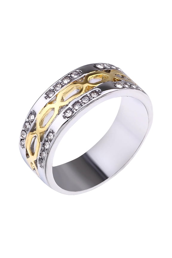 Rings for Teen Men's Ring Punk Accessories Gold Plated Rhinestone Two Tone Ring