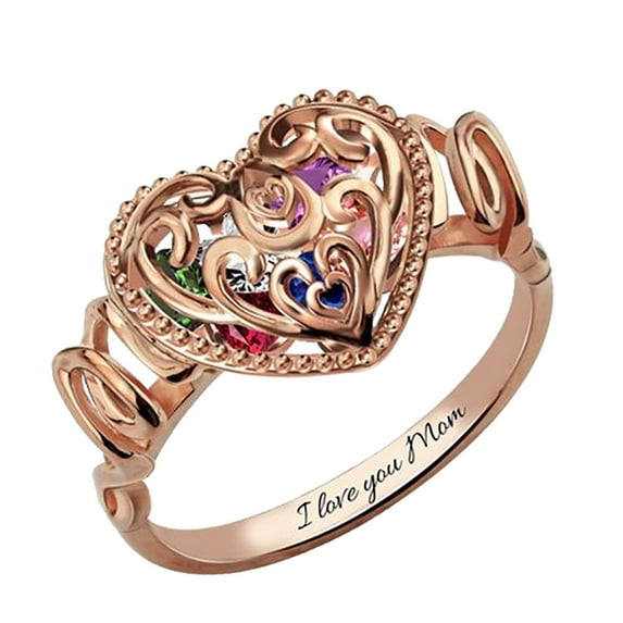 TIHLMK Rings for Teen Zircon Shaped Openwork Pattern Ring Mother's Day Gift Jewelry