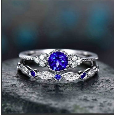 TIHLMK Rings for Women's Fashion Diamond Ring Couple Jewelry 2 Piece Set